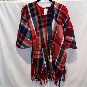 Woolrich Women's Ruana Red Plaid Poncho Cape One Size Fits All